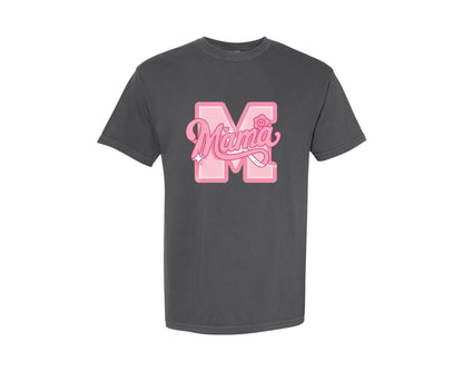 brand:Comfort Colors|color:Pepper|Pink Y2K Mama With Smiley Flower 2 Graphic T-Shirt