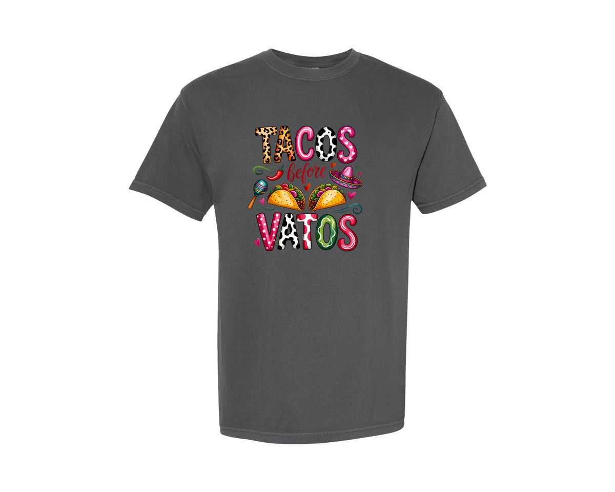 brand:Comfort Colors|color:Pepper|Tacos Before Vatos Valentines Graphic T-Shirt