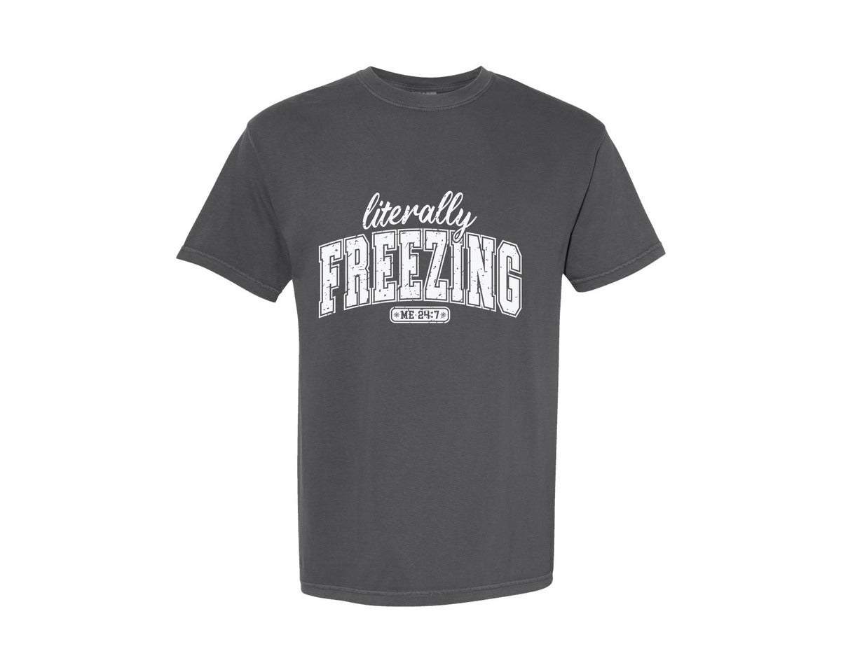 brand:Comfort Colors|color:Pepper|Literally Freezing Retro Winter Season Graphic T-Shirt