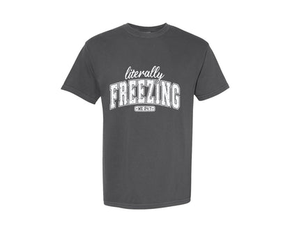 brand:Comfort Colors|color:Pepper|Literally Freezing Retro Winter Season Graphic T-Shirt