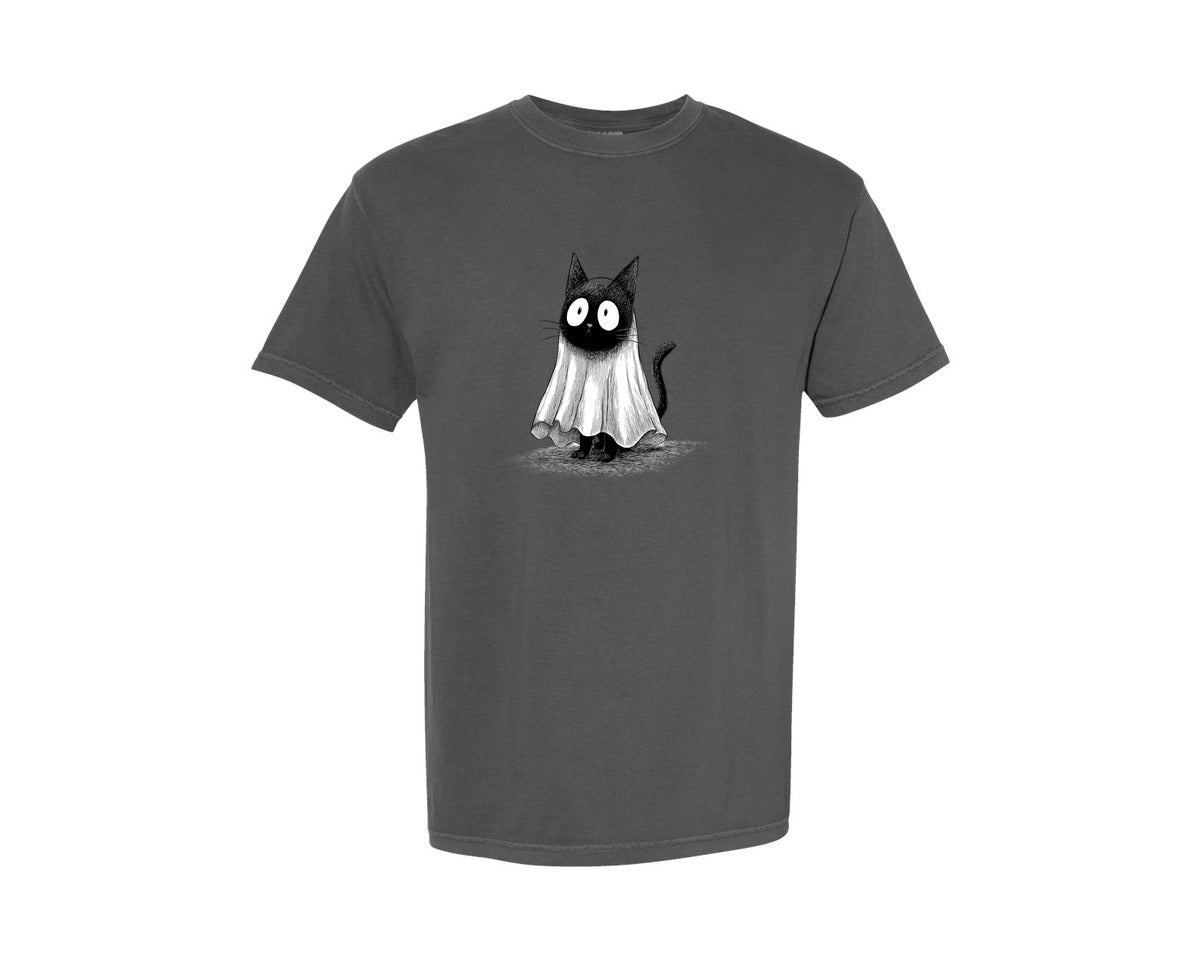 brand:Comfort Colors|color:Pepper|Halloween Ghost And Cat 14 Graphic T-Shirt