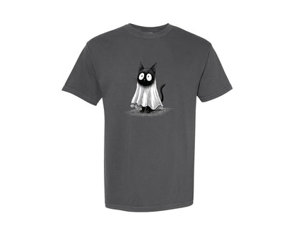 brand:Comfort Colors|color:Pepper|Halloween Ghost And Cat 14 Graphic T-Shirt