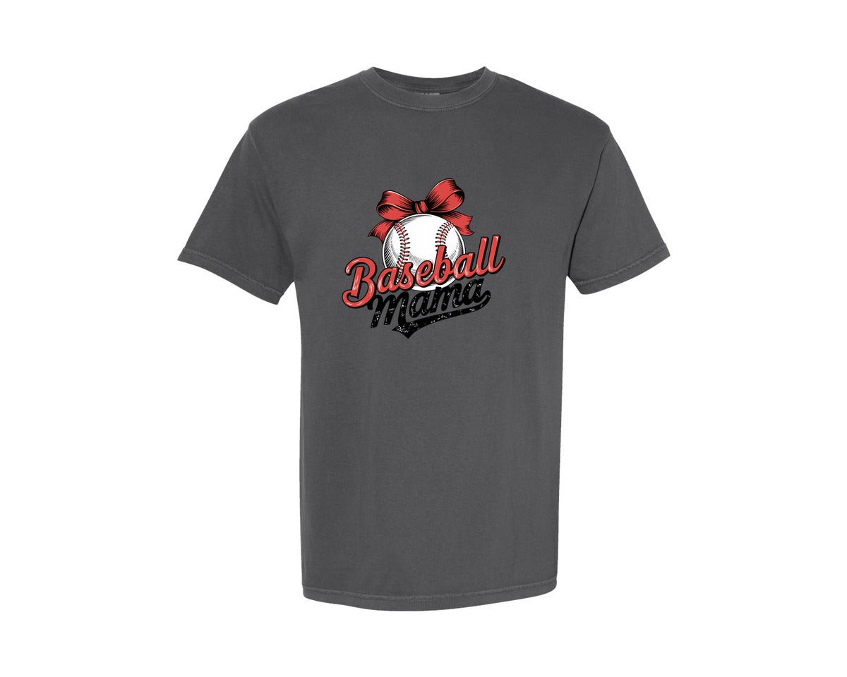 brand:Comfort Colors|color:Pepper|Retro Coquette Baseball Mama Graphic T-Shirt