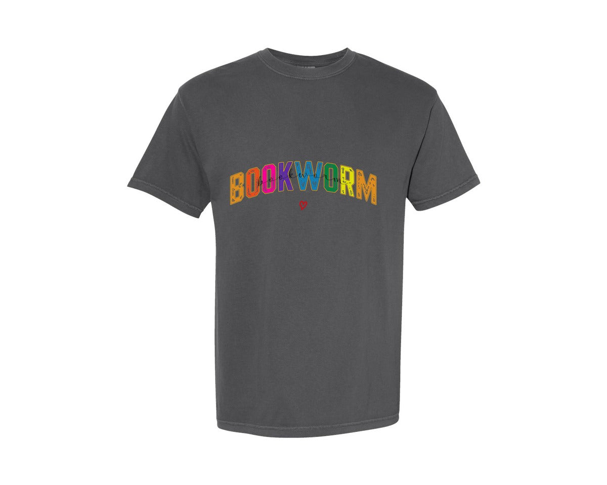 brand:Comfort Colors|color:Pepper|Retro Bookworm Teacher Book Reading 2 Graphic T-Shirt