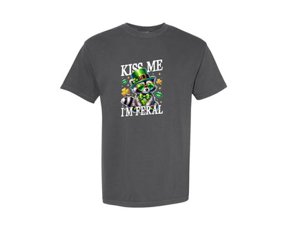 brand:Comfort Colors|color:Pepper|Kiss Me Im Feral Raccoon Graphic T-Shirt