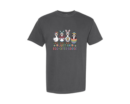 brand:Comfort Colors|color:Pepper|Faux Yarn Latch Hook Goose Easter Graphic T-Shirt