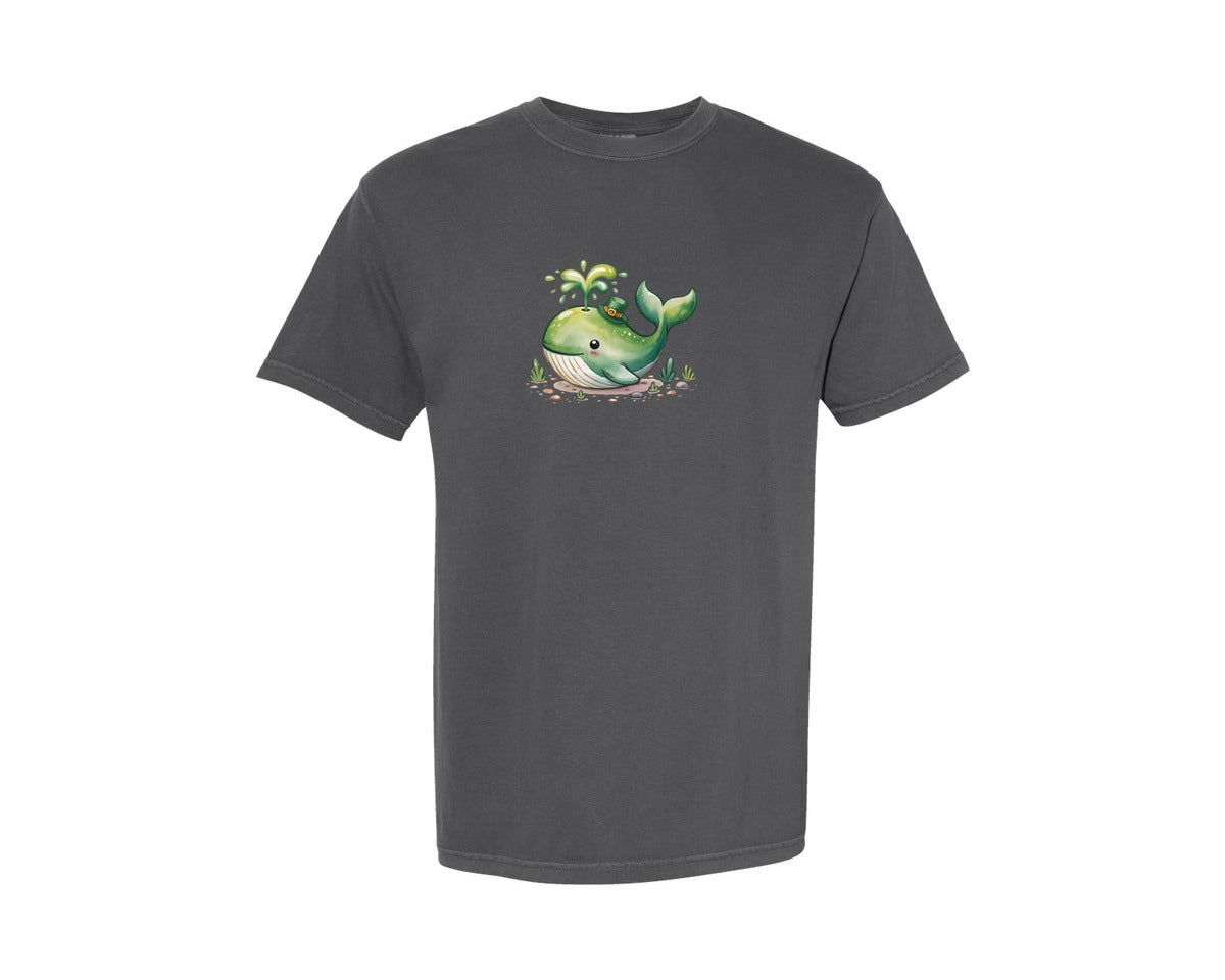 brand:Comfort Colors|color:Pepper|Lucky Whale Cute St Patrick Whale Graphic T-Shirt