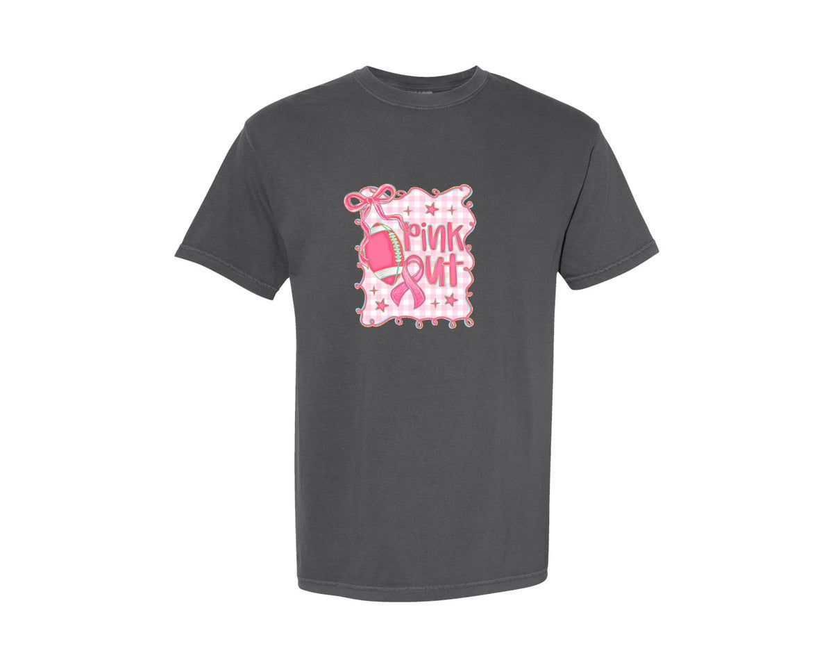 brand:Comfort Colors|color:Pepper|Pink Out Football Breast Cancer Graphic T-Shirt