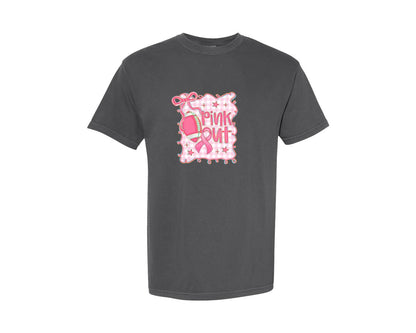 brand:Comfort Colors|color:Pepper|Pink Out Football Breast Cancer Graphic T-Shirt