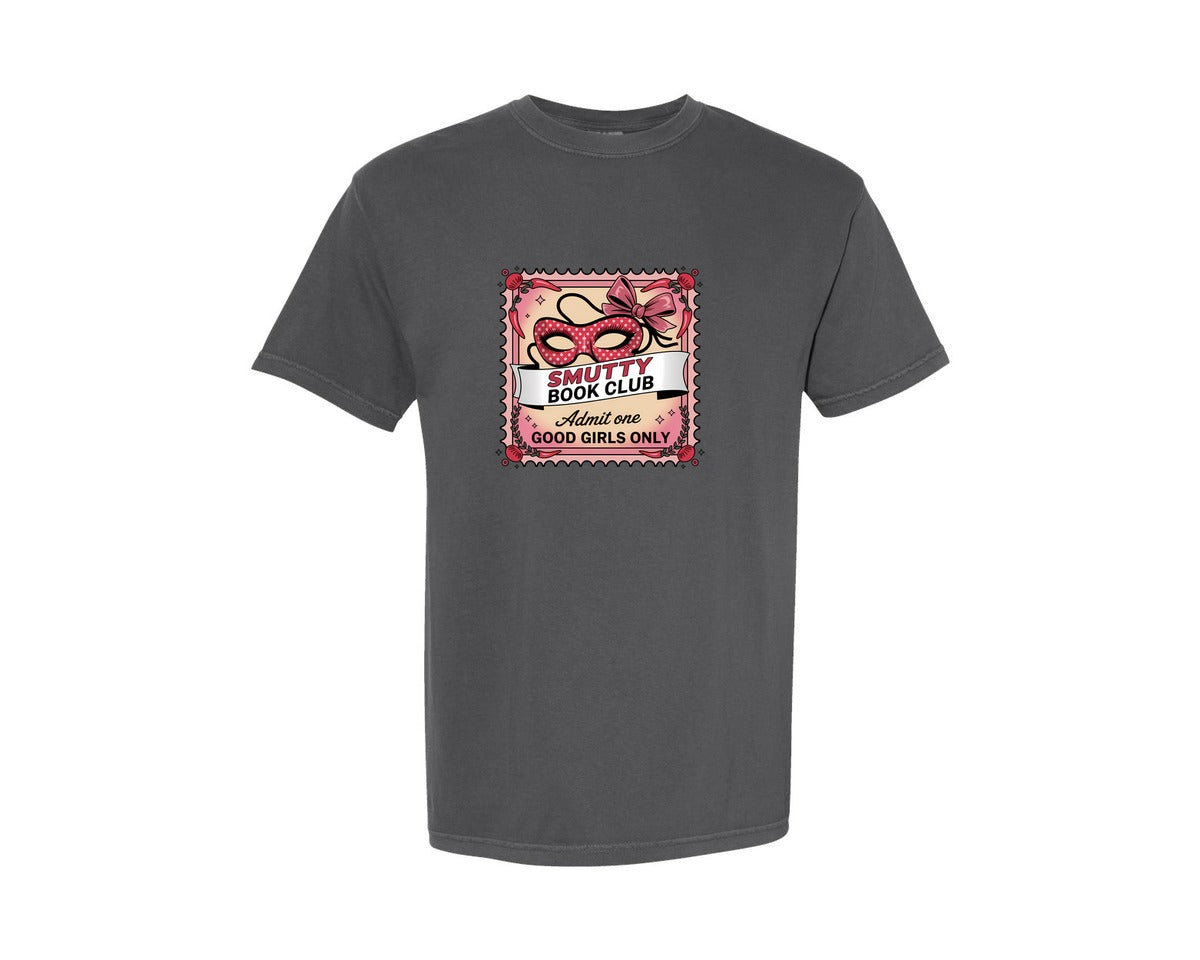 brand:Comfort Colors|color:Pepper|Smutty Book Club Stamp Design Graphic T-Shirt
