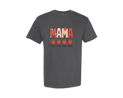 brand:Comfort Colors|color:Pepper|Preppy Custom Mama Strawberry Graphic T-Shirt