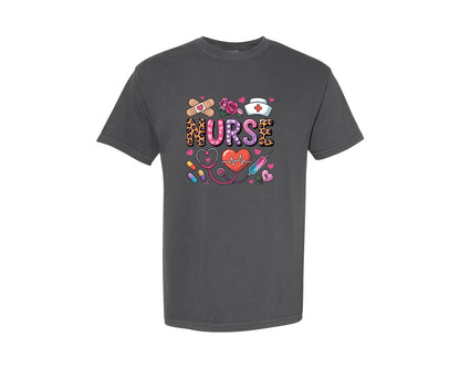 brand:Comfort Colors|color:Pepper|Western Valentines Day Nurse Graphic T-Shirt