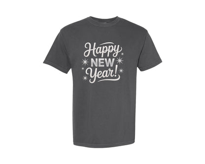 brand:Comfort Colors|color:Pepper|Glitter Happy New Year New Years Eve Graphic T-Shirt