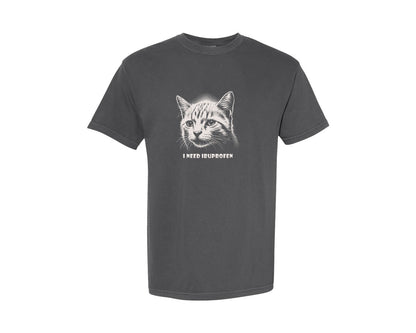brand:Comfort Colors|color:Pepper|I Need Ibuprofen Funny Cat T Shirt Graphic T-Shirt