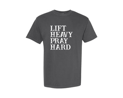 brand:Comfort Colors|color:Pepper|Lift Heavy Pray Hard Christian 2 Graphic T-Shirt