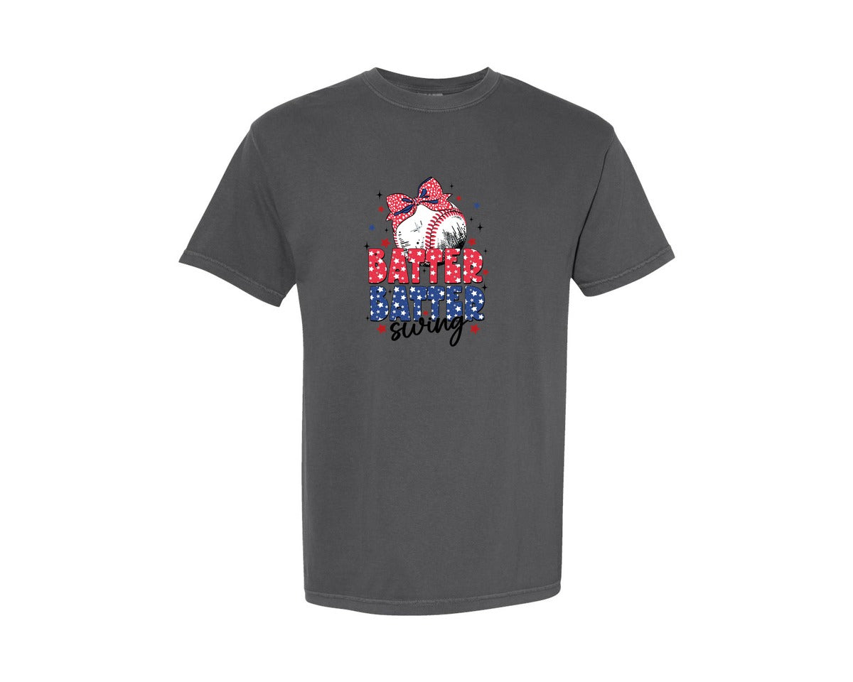 brand:Comfort Colors|color:Pepper|Girly Baseball Hey Batter Batter Graphic T-Shirt