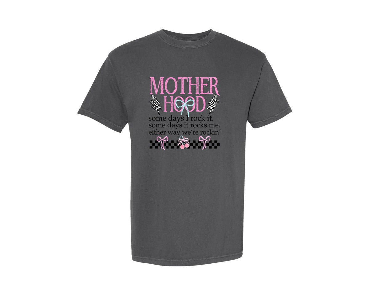 brand:Comfort Colors|color:Pepper|Retro Motherhood Mama Bow Trendy Graphic T-Shirt