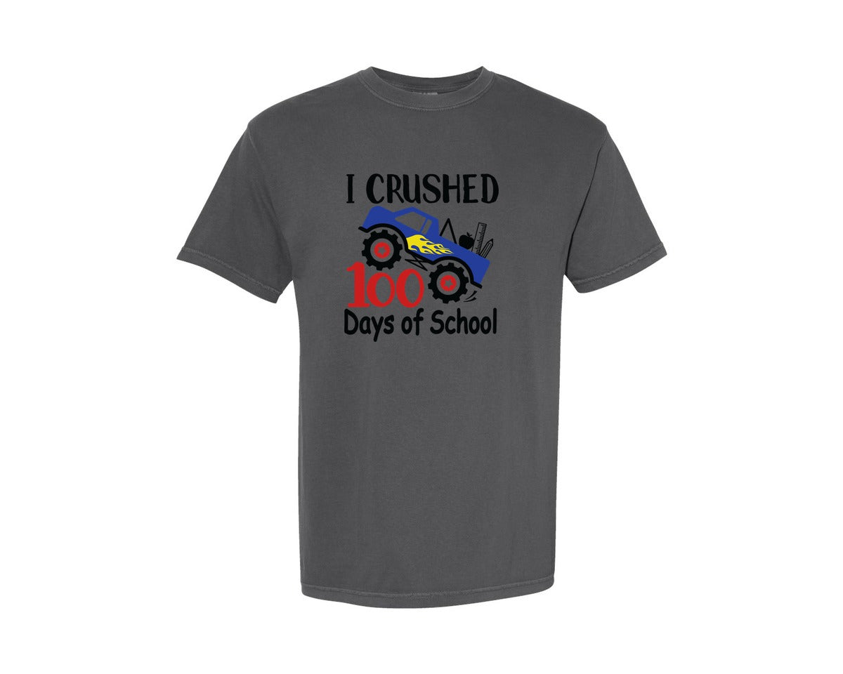brand:Comfort Colors|color:Pepper|I Crushed 100 Days Of School Boy Shirt Graphic T-Shirt
