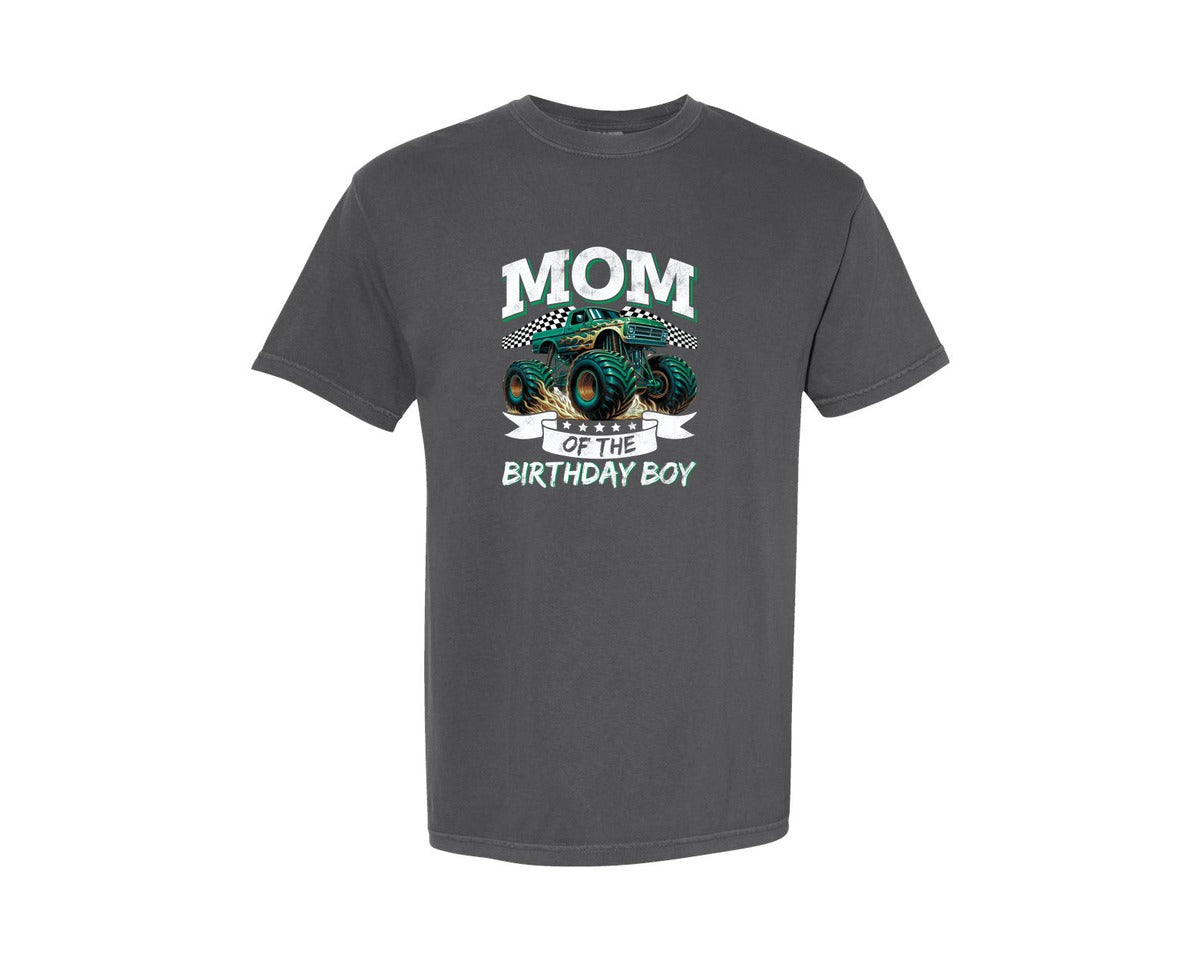 brand:Comfort Colors|color:Pepper|Monster Truck Mom Mom Birthday Graphic T-Shirt