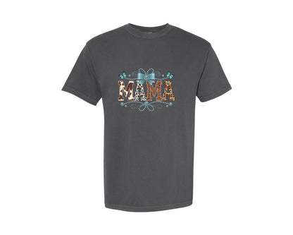 brand:Comfort Colors|color:Pepper|Western Cowhide Coquette Bow Mama Graphic T-Shirt