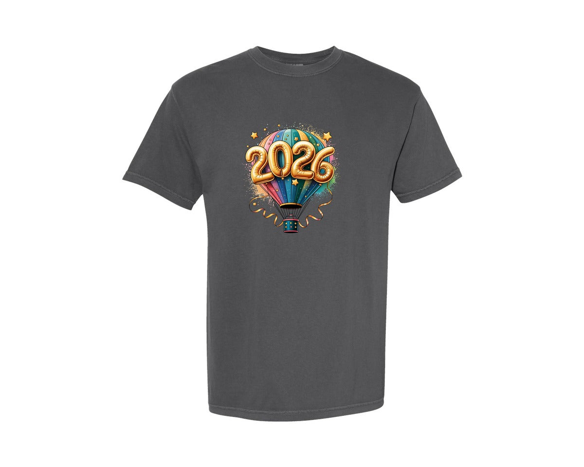 brand:Comfort Colors|color:Pepper|Happy New Year 2026 Pngnew Year Ballons Graphic T-Shirt
