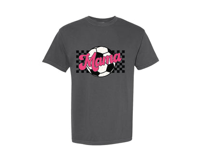 brand:Comfort Colors|color:Pepper|Soccer Mama Checkered Soccer Mom Graphic T-Shirt