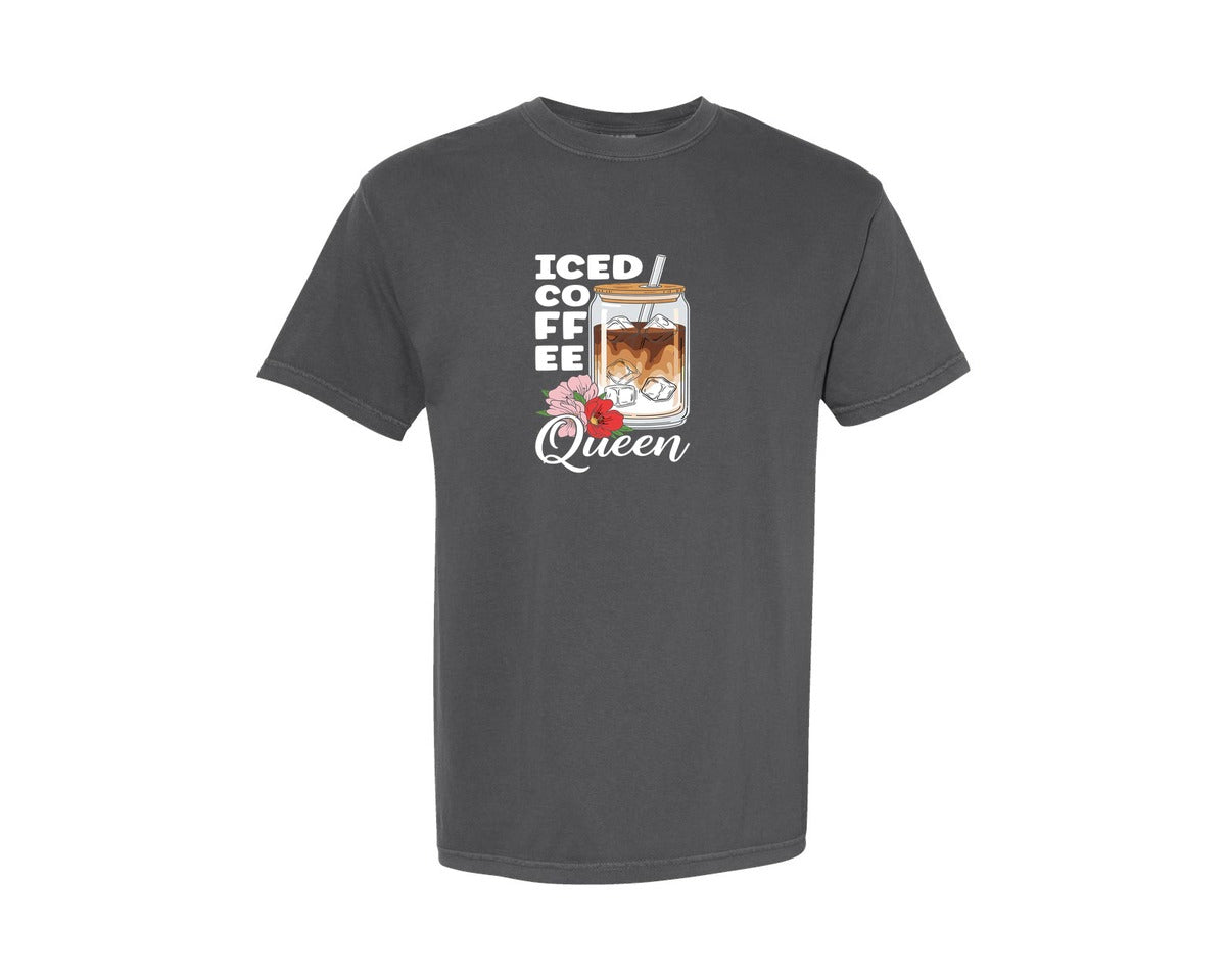 brand:Comfort Colors|color:Pepper|Floral Iced Coffee Queen T Shirt Graphic T-Shirt