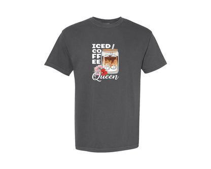 brand:Comfort Colors|color:Pepper|Floral Iced Coffee Queen T Shirt Graphic T-Shirt
