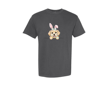 brand:Comfort Colors|color:Pepper|Easter Dog Monogram Bunny Rabbit Graphic T-Shirt