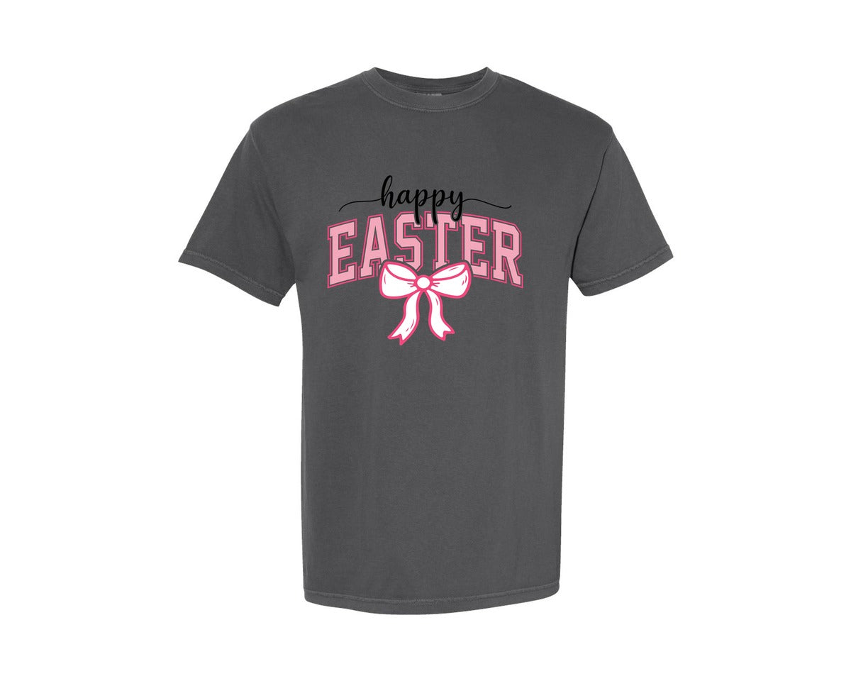 brand:Comfort Colors|color:Pepper|Happy Easter Coquette Bow Easter Graphic T-Shirt
