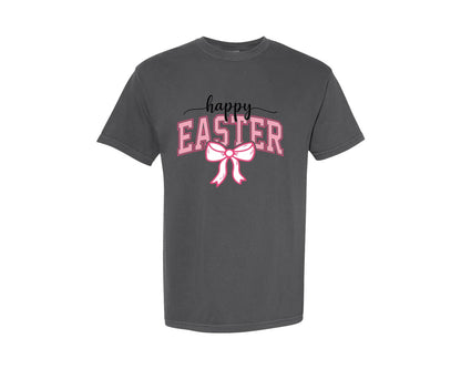 brand:Comfort Colors|color:Pepper|Happy Easter Coquette Bow Easter Graphic T-Shirt