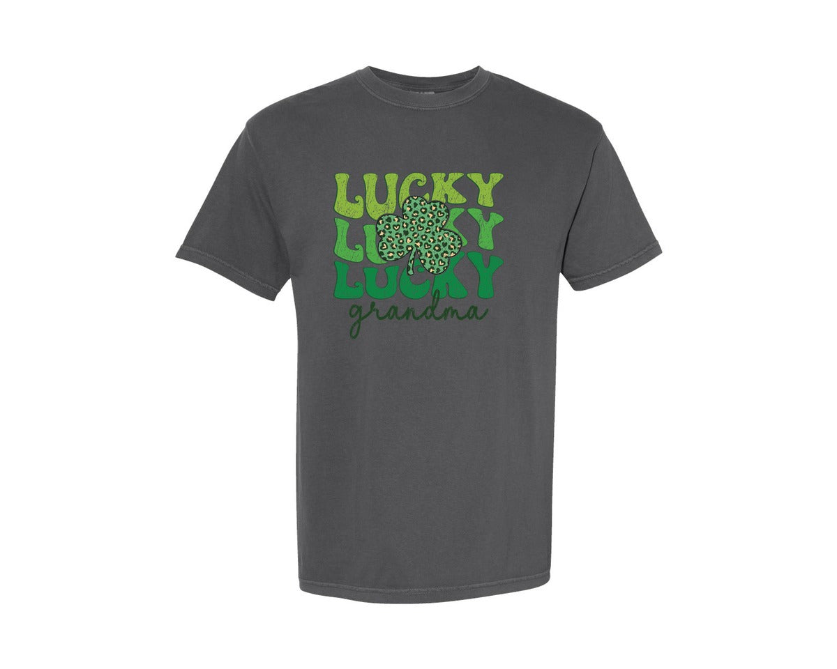 brand:Comfort Colors|color:Pepper|St Patricks Day Lucky Grandma Graphic T-Shirt