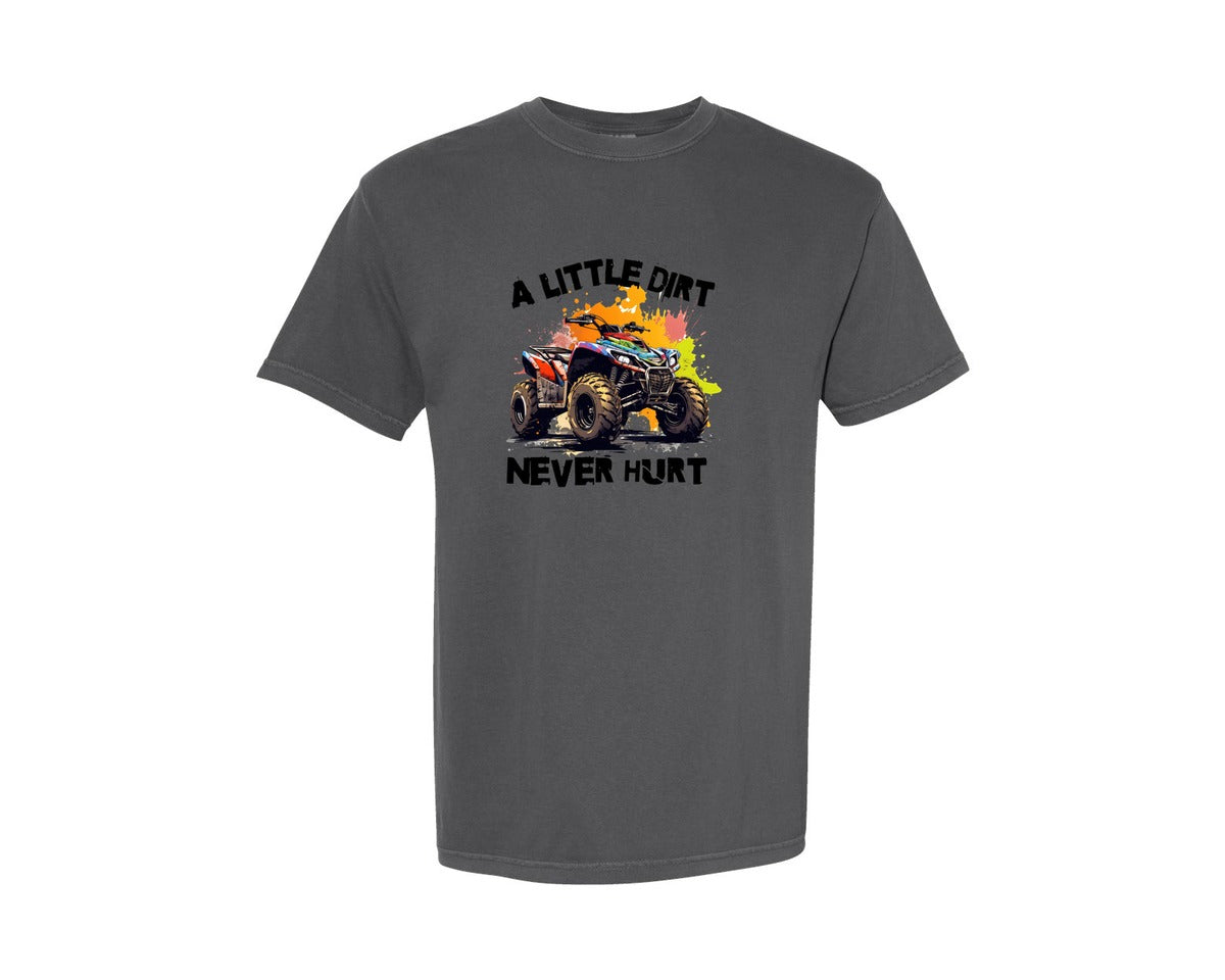 brand:Comfort Colors|color:Pepper|A Little Dirt Never Hurt Funny Atv Graphic T-Shirt
