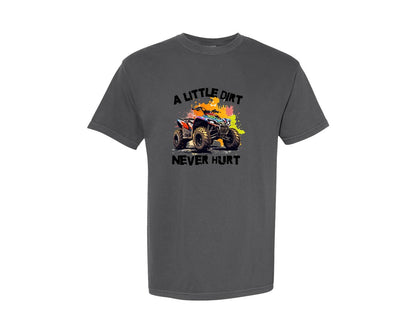 brand:Comfort Colors|color:Pepper|A Little Dirt Never Hurt Funny Atv Graphic T-Shirt