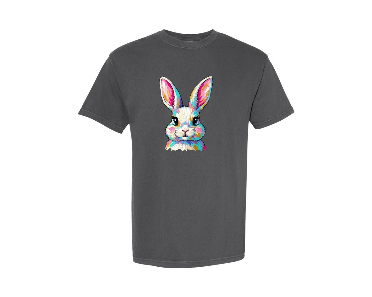 brand:Comfort Colors|color:Pepper|Colorful Painted Easter Bunny Graphic T-Shirt