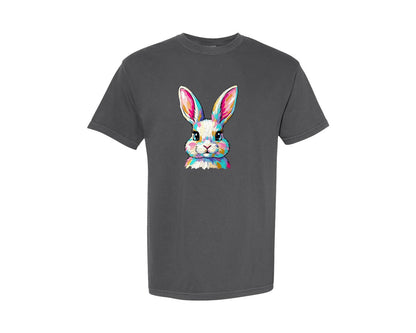 brand:Comfort Colors|color:Pepper|Colorful Painted Easter Bunny Graphic T-Shirt