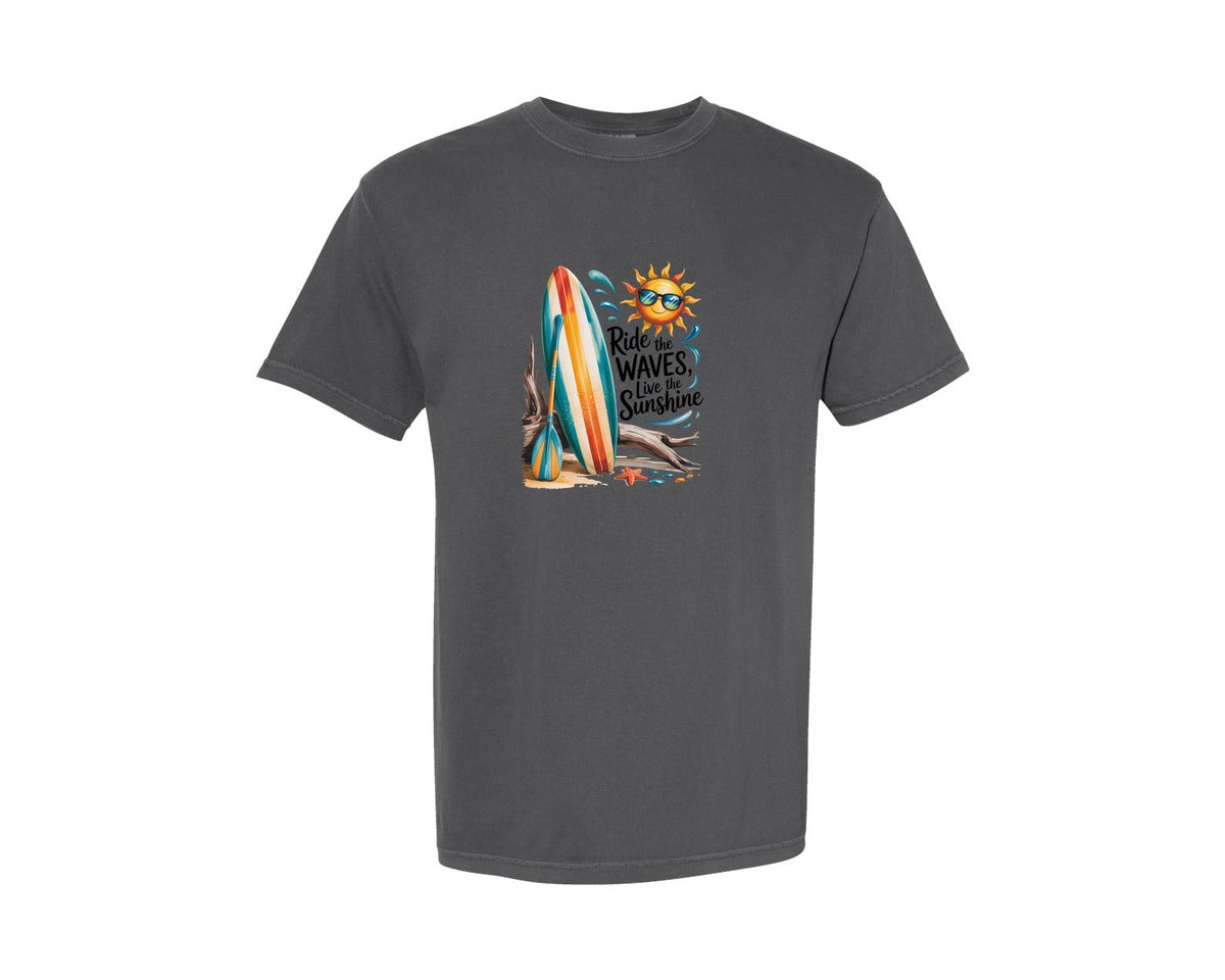 brand:Comfort Colors|color:Pepper|Ride The Waves Live The Sunshine Summer Graphic T-Shirt