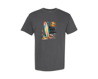 brand:Comfort Colors|color:Pepper|Ride The Waves Live The Sunshine Summer Graphic T-Shirt