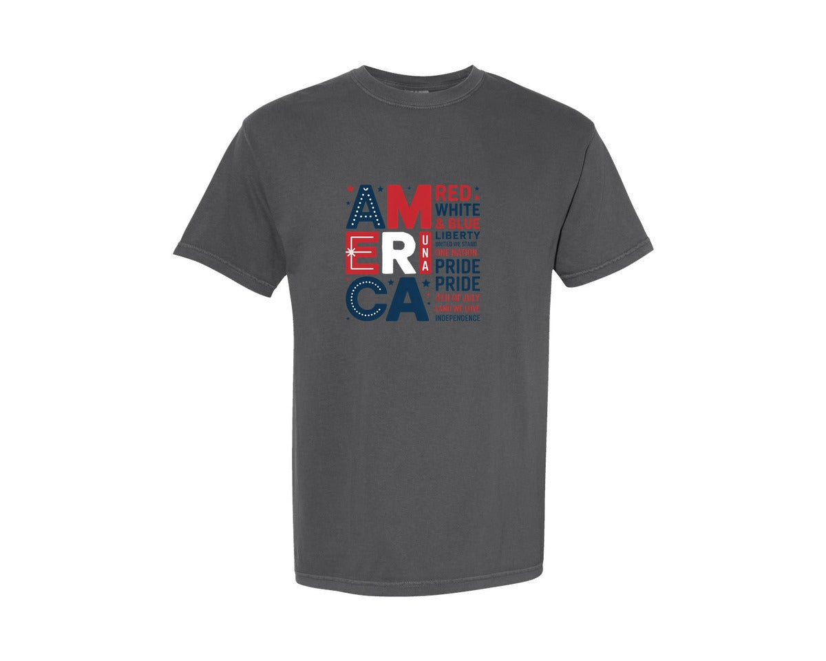 brand:Comfort Colors|color:Pepper|America Word Art Design Graphic T-Shirt