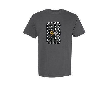 brand:Comfort Colors|color:Pepper|Checkerboard Leopard Gigi Pngsports Bow Graphic T-Shirt