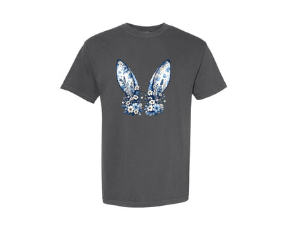 brand:Comfort Colors|color:Pepper|Easter Bunny Ears Floral Toile De Jouy Graphic T-Shirt