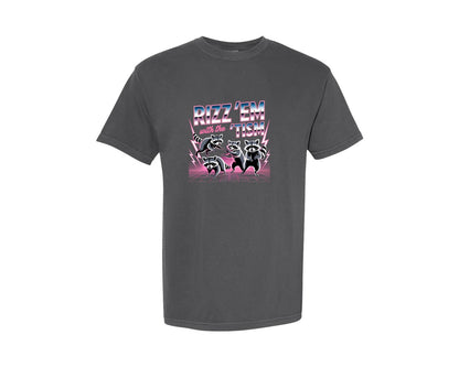 brand:Comfort Colors|color:Pepper|Rizz Em With The Tism Raccoon Funn Graphic T-Shirt