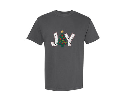 brand:Comfort Colors|color:Pepper|Joy Christmas Tree Graphic T-Shirt
