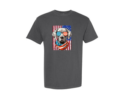 brand:Comfort Colors|color:Pepper|Weimaraner Dog 4Th Of July Usa Flag Graphic T-Shirt