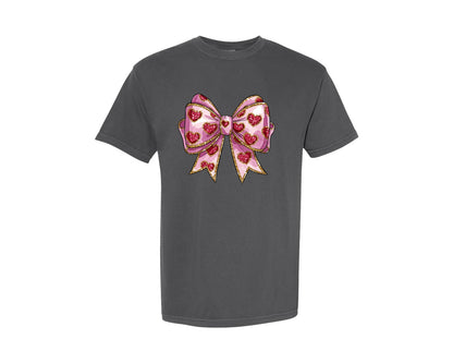 brand:Comfort Colors|color:Pepper|Valentines Glitter Bow Graphic T-Shirt