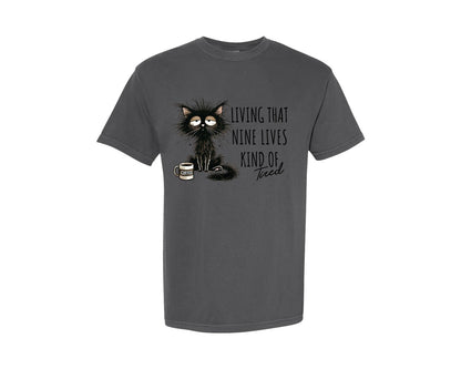 brand:Comfort Colors|color:Pepper|Funny Cat Sarcastic Sassy Adult Tired Graphic T-Shirt