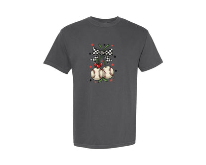 brand:Comfort Colors|color:Pepper|Baseball Cherries Coquette 2 Graphic T-Shirt