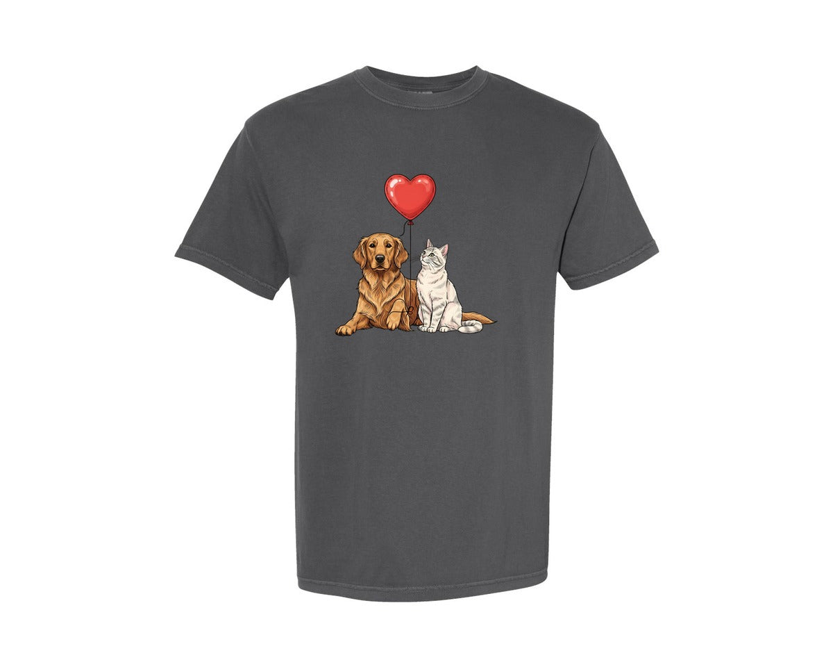 brand:Comfort Colors|color:Pepper|Dog And Cat Valentine Graphic T-Shirt