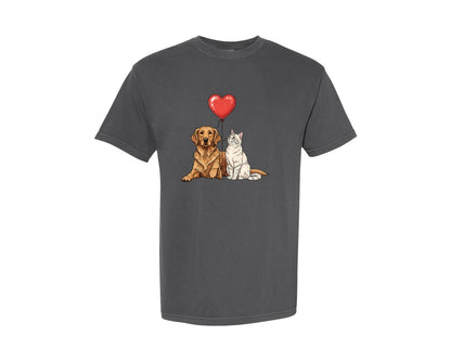 brand:Comfort Colors|color:Pepper|Dog And Cat Valentine Graphic T-Shirt