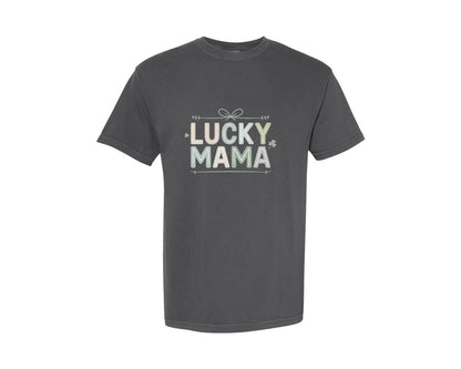 brand:Comfort Colors|color:Pepper|Lucky Mama Lucky Varsity 3 Graphic T-Shirt